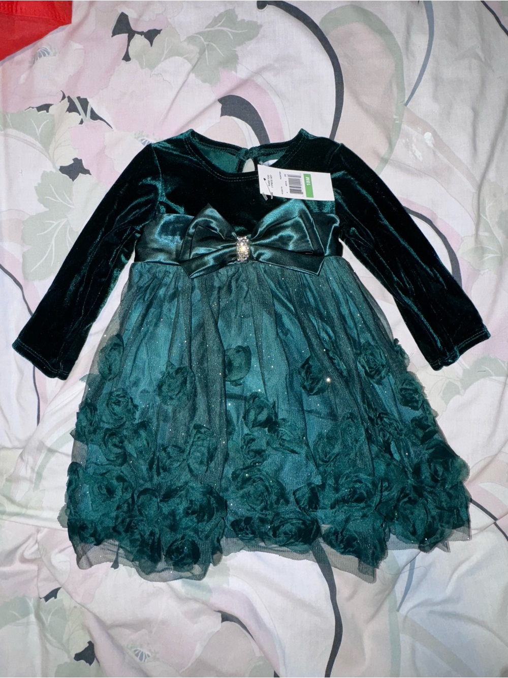 Emerald Green Velvet & Tulle Flower Girl Dress - Toddler 18 Months